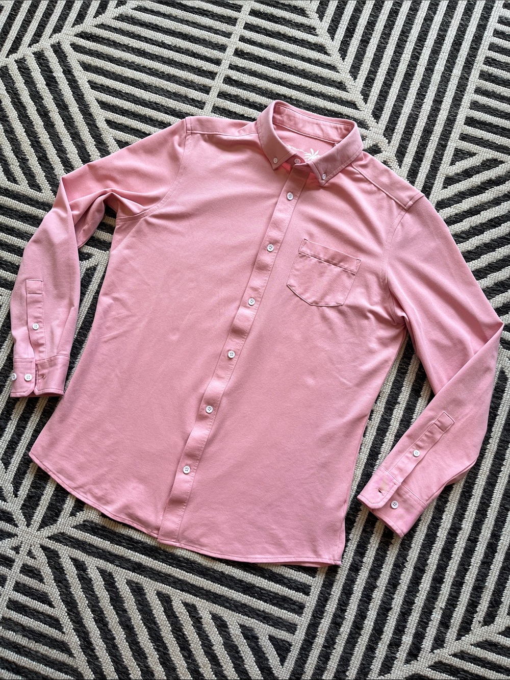 Men's Coral 🪸 / Soft Pink Knit Long-Sleeve Button-Down Shirt
